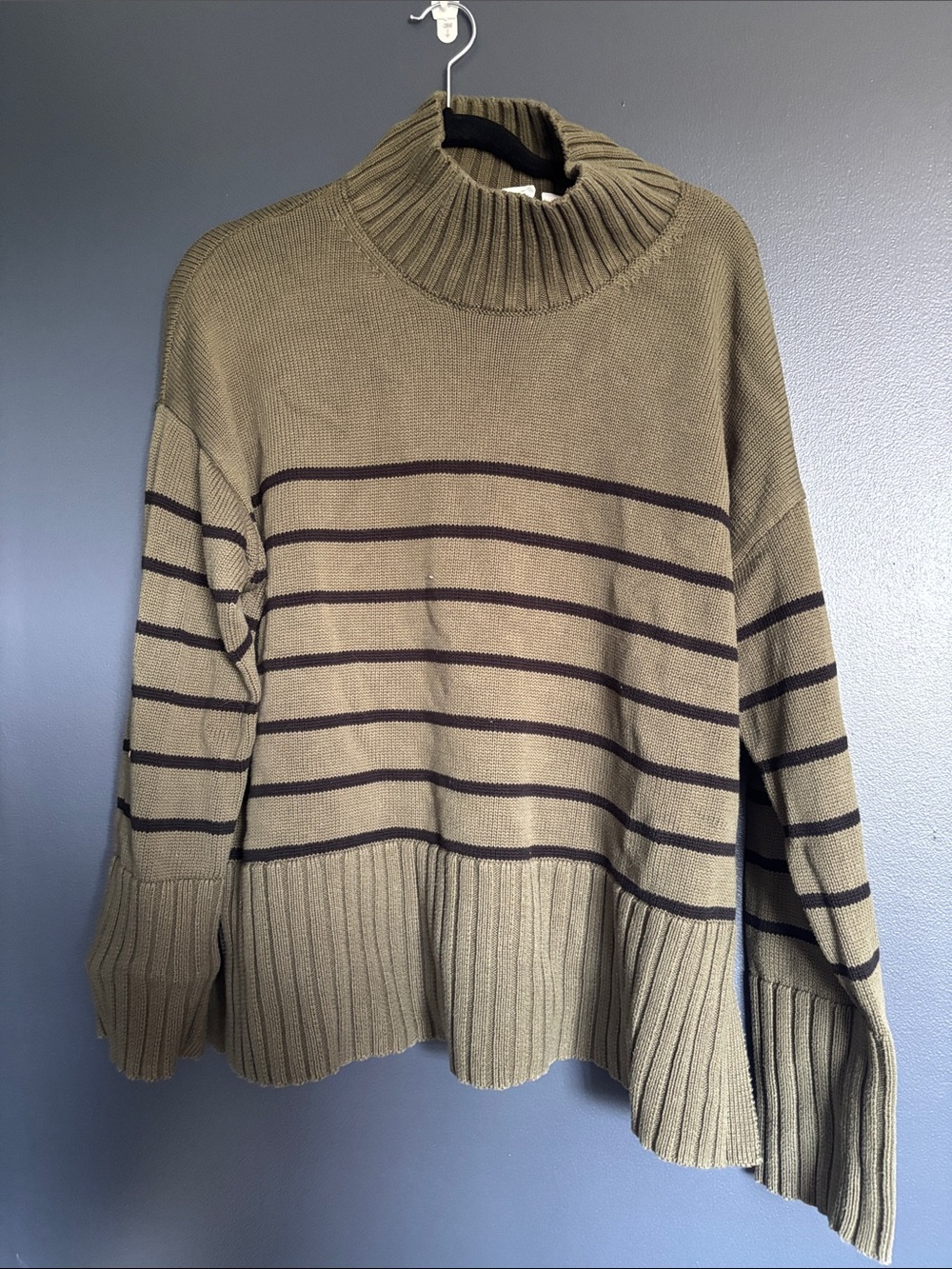 GAP Olive and Black Striped Turtleneck Sweater